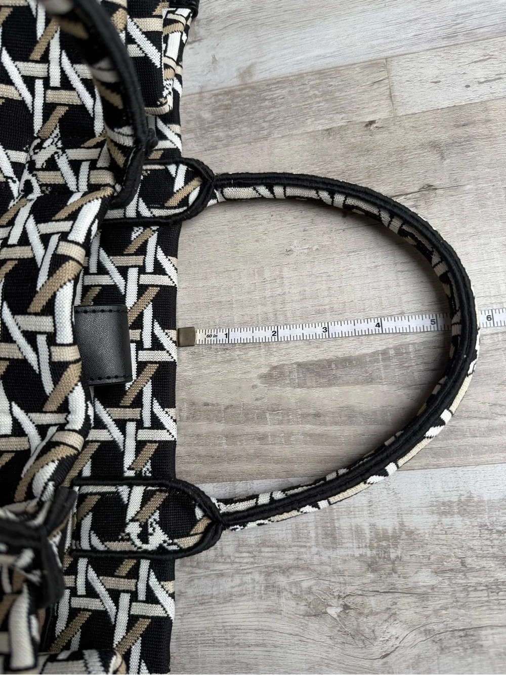 Tory Burch Ella Circular Knit Tote - Black, White and Tan